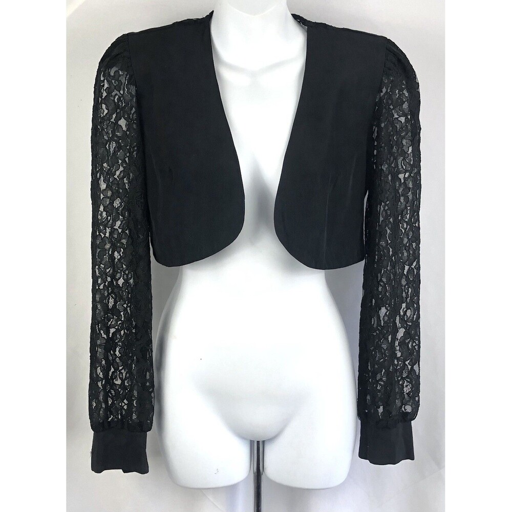 Vintage Belero Cropped Micro Jacket S Blk Floral Lace Shrug Whimsigoth fairy Y2K